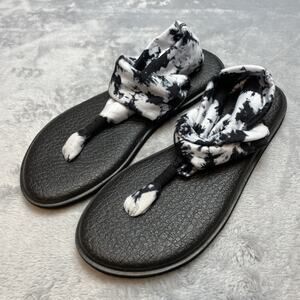 Sanuk Yoga Mat Sandals Womens 8 Black Tie Dye Slingback Comfort Beach Thongs
